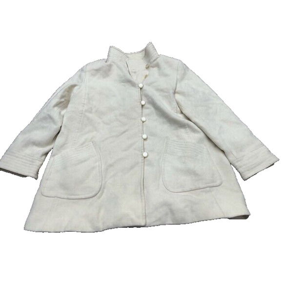 Oscar de la Renta Womens Fleece Jacket Button Down Wool Angora Cream Size 16 - Picture 1 of 16